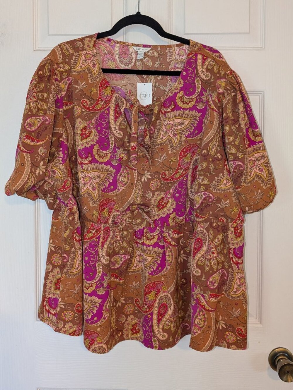 Cato 26/28W NWT Brown Pink Paisley Boho Blouse